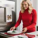 Gingerbread Bow Christmas Waffle Towel, Cookie Hand Towel, Holiday Dish Tea Towels. 16x24 Inch. Decor for Christmas Kitchens/Bathrooms. Gift for Bakers & Women. (White Christmas-06)