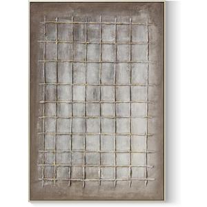 GeekMacro Abstract Textured Wall Art Hand Painted Brown Canvas Checked Oil Painting 46x31 Contemporary Minimalist Framed Large Artwork Vertical Wall Decor