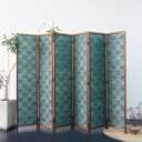 Furnnylane 6 Panel Room Divider Screen and Folding Panel Screen,Double Sided Bamboo Divider for Room Separation,Blue Square,67" H x 94.5" W