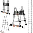 DEZEX A Frame Telescoping Ladders 16.5 FT Stainless Steel,Telescopic Ladder 330lbs Capacity Compact Ladder with Balance Bar and Movable Wheels,Multi-Purpose Collapsible Ladder for Indoor Outdoor Work