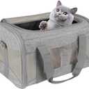 Cat Carrying Case - Pet Carrier Airline Approved, Portable and Breathable Pet Travel Carrier Removable Fleece Pad, Collapsible Cat Carrier Dog Carrier for Medium Cats Small Cats Dogs (17x11x11, Grey)