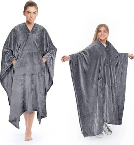 Poncho Blanket Super Soft Comfy Plush Wearable Fleece Blankets Gift for Adult Women Men Kids Throw Wrap Cover Indoors & Outdoors, 60x 42 inch