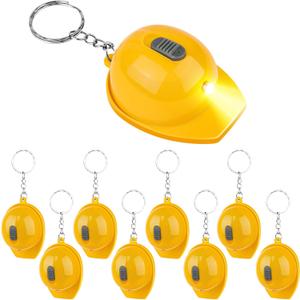 9Pcs Miniature Construction Helmet, Party Favors Small Safety Hat Keychain for Kids, Mini Flashlight Helmet for Birthday Party Decorations