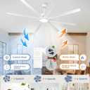 72 Inch Large Ceiling Fans with Lights and Remote Control, 6 Wind Speeds, LED Dimmable DC Reversible indoor/outdoor Ceiling Fans with 8 Blades for Living Rooms, Kitchen, Patio, White