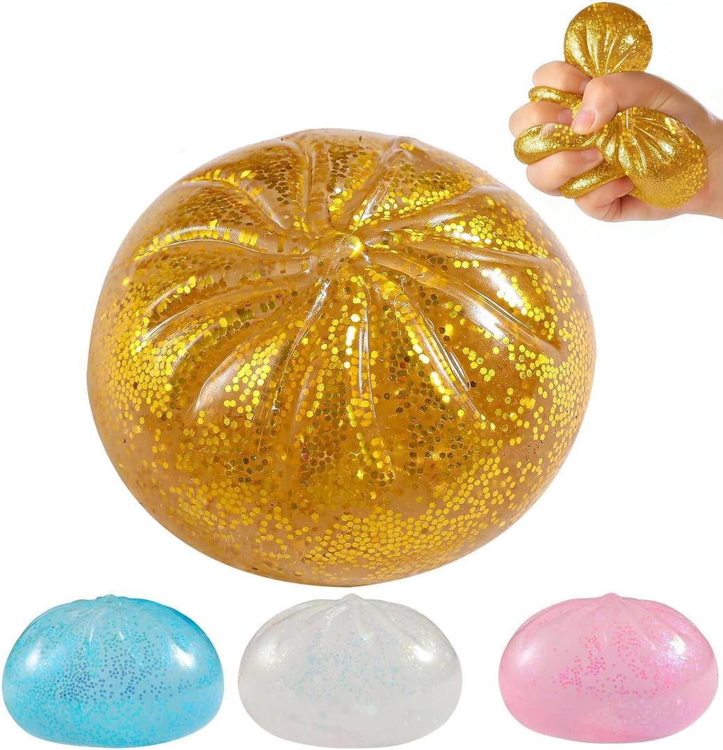 Glitter Dumpling Squishy, Viral Squishy Dumpling Mystery Box, Bao Bun Squeeze Toy,Stress Relief Fidget Toys (Golden)