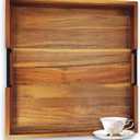 Large Square Ottoman Tray for Living Room and Coffee Table 20 x 20 Inch Decorative Acacia Wood Serving Tray with Handles for Breakfast in Bed