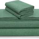 Tribeca Living Yarn Dyed 100% Cotton King Flannel Bed Sheet Set, Velvety Soft Portuguese Flannel Sheets, Extra Deep Pocket 4-Piece Bedding Set, 180-GSM Cozy Flannel, Heather Evergreen