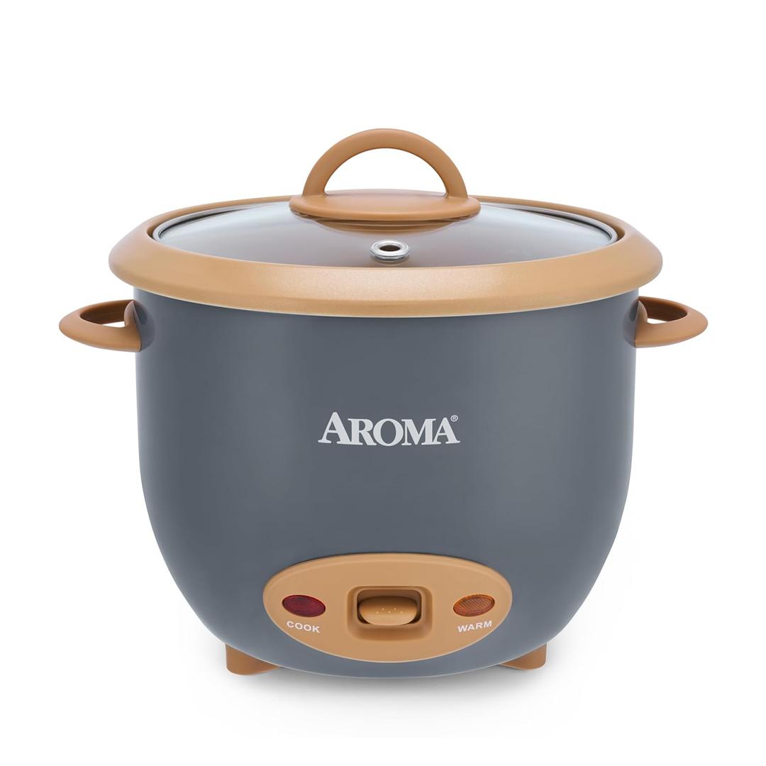 AROMA 6-Cup (Cooked) One-Touch Pot Style Rice Cooker with CoreCoat PFAS-Free Nonstick Ceramic Surface (1.5 Quarts) (Gray)