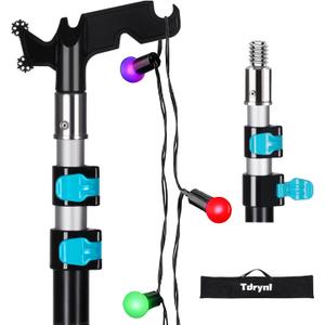 12 FT Telescopic Christmas Light Pole with Hook | Lightweight Aluminum Extension Pole for Outdoor String Lights, Holiday Decorations, Bird Feeders | Ladderless High Reach Tool with Universal Thread