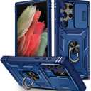 for Samsung Galaxy S23 Ultra Case Military Grade Drop Shock Protection Cell Phone Cover with Slide Camera Cover Built-in 360 Rotate Ring Stand for S23 Ultra 6.8 - Blue