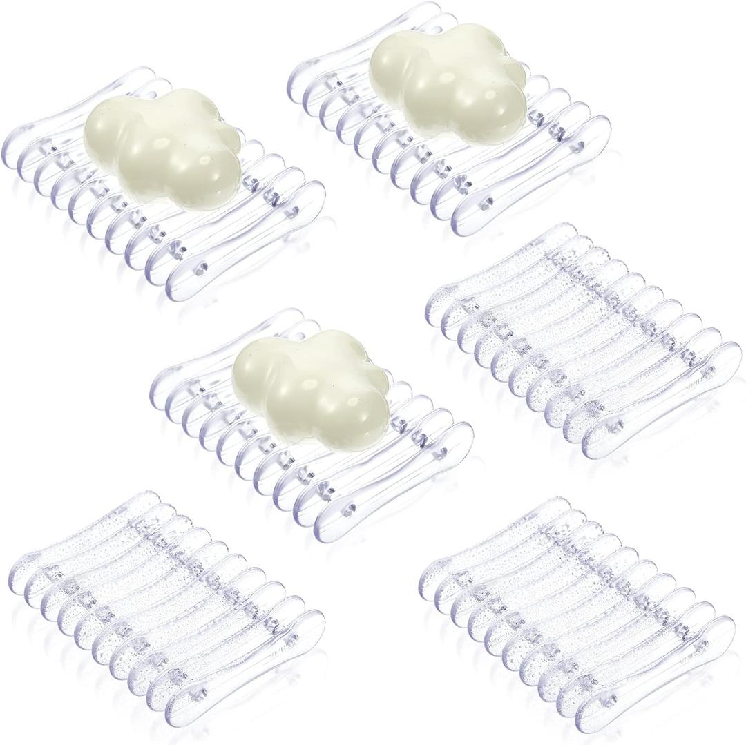 Plastic Bar Soap Holder Soap Saver Tray Bar Dish Self Draining Dishes for Sponge Dryer Bathroom Toilet Shower Kitchen Restaurant Counter(Clear,5 Pieces)