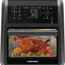 CHEFMAN ExacTemp 12 Quart 5-in-1 Air Fryer with Integrated Smart Cooking Thermometer, 28 Touchscreen Presets, Rotisserie, Dehydrator, Bake, XL Convection Oven with Auto Shutoff, Black