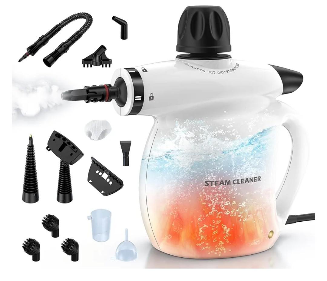 LABIGO Steam Cleaner, Pressurized Handheld 13pcs Multi-Purpose Natural Deep Cleaning Steamer, Portable Steamer for Cleaning Home, Grout, Kitchen, Car, Window, Upholstery, Bathroom and Clothes, White