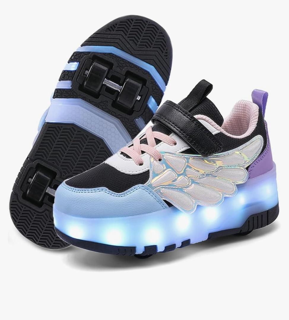 Nsasy Kids Roller Shoes Boy Girl Sneakers with Wheels Become Sport Sneaker with Led for Christmas Birthday Children Show Gift, Size 31