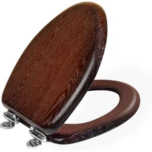 Elongated Slow Close Toilet Seat Support 400 lbs, Heavy Duty Wood Toilet Seat with Natural Wood Veneer for Bathroom, Soft Close Lid with Chrome Hinges, Easy Clean, Easy Install