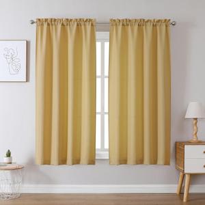 Chyhomenyc Gold Curtains 63 Inch Length 2 Panels, Faux Linen Textured Semi Sheer Light Filtering Soft Airy Rod Pocket Window Treatment Drapes for Living Room Bedroom, Each 40" Wx63 L