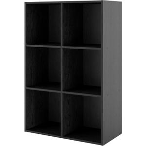 Homes: Inside + Out Apexa 6-Cube Storage Organizer Shelves, Stackable Wood Bookcase Fits Cubby Bins for Organization, Dorm Teen Room Decor & Home Office, Black