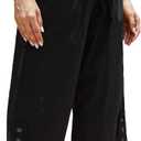 Women Pocket Pants Lightweight Wide Leg Drawstring Elastic Waist Yoga Lounge Cropped Pants (Large, Black)