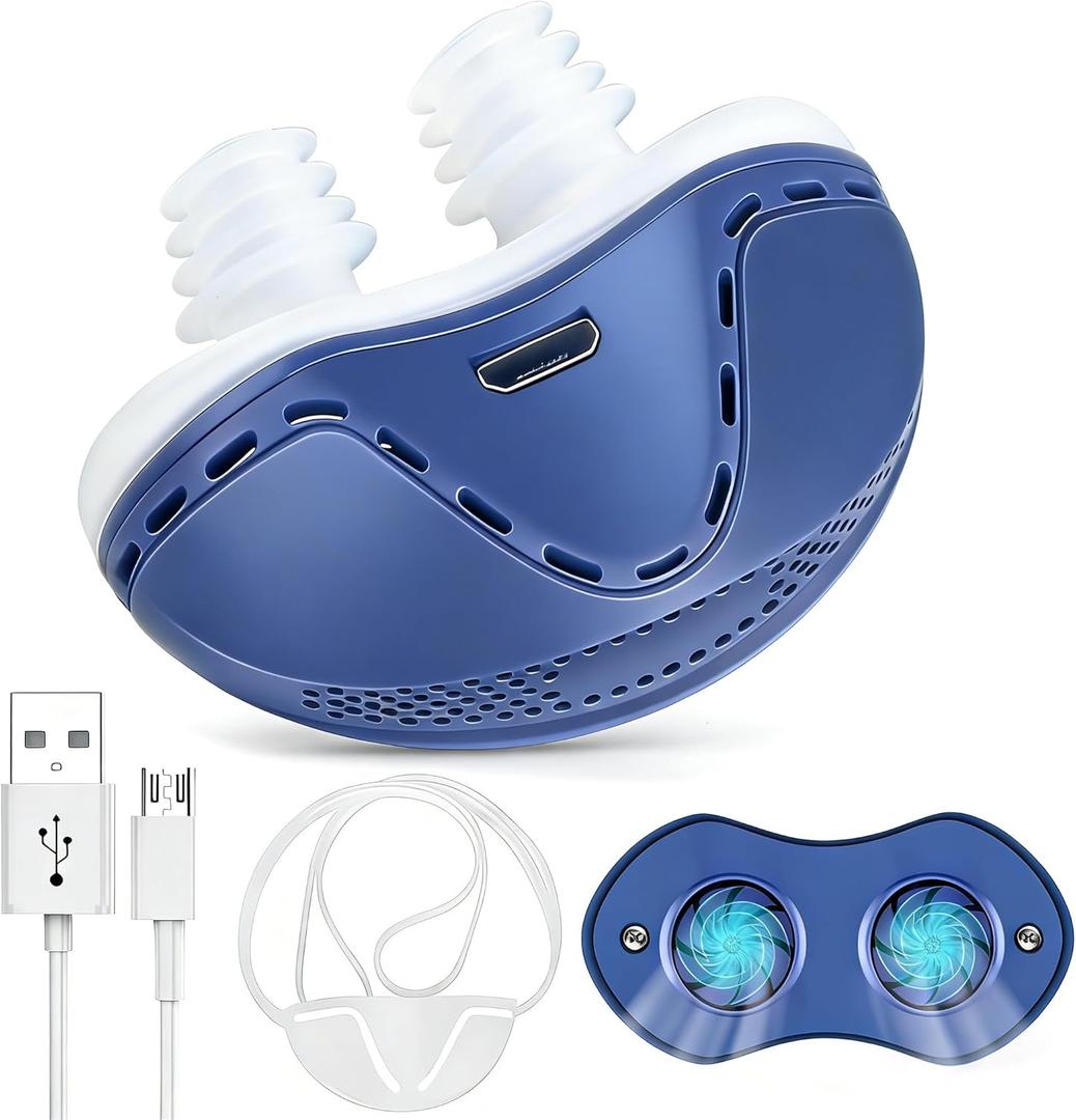 Anti Snoring Devices, Electric Anti Snoring Device, Effective Snoring Prevention, Sleep Apnea Devices for Men and Women, Adjustable Wind Speed, Suitable for All Nose Shapes, Blue-ERT021