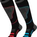 Merino Wool Ski Socks 2 Pairs, Thermal Knee High Warm Socks for Snowboarding, Hiking, Cold Weather, Snow, Hunting (Large)