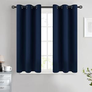 COSVIYA Grommet Blackout Room Darkening Navy Blue Curtains 45 inch Length 2 Panels,Thick Polyester Light Blocking Insulated Thermal Window Curtain Drapes for Bedroom/Living Room, 38"W x 45"L (Pack of 2), Navy Blue
