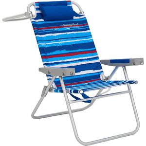 SUNNYFEEL Folding Beach Chair for Adults, High Back 5-Position Reclining | 180 Lay Flat Oversized Portable Sand Chair with Cup Holder and Towel Bar Heavy Duty for Beach/Lawn/Outdoor/Camping/Sports