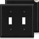 ELEGRP 2-Gang Toggle Switch Wall Plates, Standard Size 4.53" height x 4.57" length Unbreakable Thermoplastic Faceplate Cover for Toggle Dimmer Light Switches, UL Listed (2 Pack, Black)