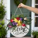 Kathfly Welcome Sign for Front Door Summer Tuilip Butterfly Front Door Wreath Bless This Home and All Who Enter Sign 12 in Christian Jesus Rustic Round Wood Wreath Wall Hanging Home Decor for Porch