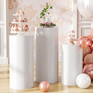 Baotree White Cylinder Pedestal Stands for Party- 3 Pieces , Large White Cake Stand, Pedestal Display Plinth Pillars for Wedding Ceremony Birthday Party Art Decor-35.4''(L),29.5''(M),23.6''(S)