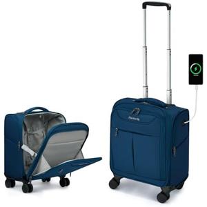 Hanke Underseat Carry On Luggage with Wheels, Lightweight Small Suitcase Airline Approved 16 Inch Softside Personal Item Travel Bag for Women Men, Compact Under Seat Luggage with Spinner Wheels.(Blue)