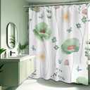 Sage Green Watercolor Floral Shower Curtain Light Green and White Spring Summer Modern Minimalist Flower Shower Curtains for Bathroom Decor, Waterproof Cloth Fabric with Hooks, 70x84 in