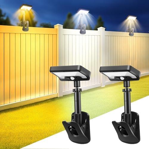 Thumok Clip On Solar Lights Outdoor, Motion Sensor Outdoor Lights, 92 LEDs 600LM Solar Fence Lights Outdoor Waterproof,Security Lights for Fence, Deck, Gutter (2, Black-3000K/4000K/6000K)
