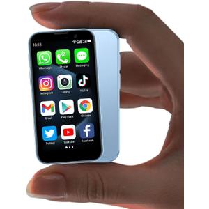 Mini Phone Unlocked World's Smallest 3.0" HD Touch Screen Mini Smartphone Android Compact Mobile Phone for Kids &Students Cell Phone wih Quad-Core Dual SIM Face lD2GB+16GB Blue