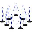 Amylove 9 Packs Traffic Delineator Post Cone with Base, Traffic Cones Safety Cones Caution Cones Plastic Stanchion Chain Safety Barriers with 6.6 Feet Link Chain and S Hooks for Parking Lot (Blue)