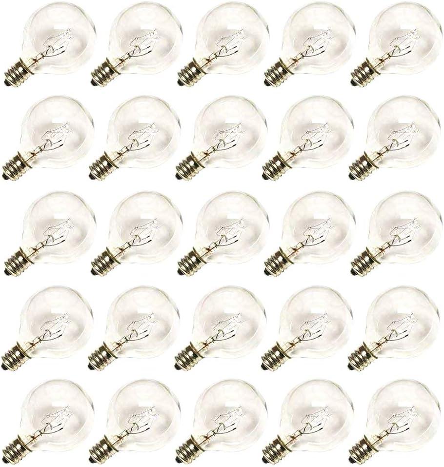 SUNSGNE Clear Globe G40 Bulbs Replacement Screw Base Light Bulbs 1.5-Inch, 5 Watt - Fits E12 and C7 Sockets, 25 Pack