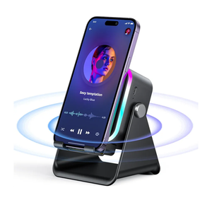 Induction Speaker with Phone Stand 5 in 1 Wireless Induction Bluetooth Audio for iPhone Android Phone Speakers Amplifier with Rechargeable Colorful Light, Birthday Gifts for Men Women Teens (Black)