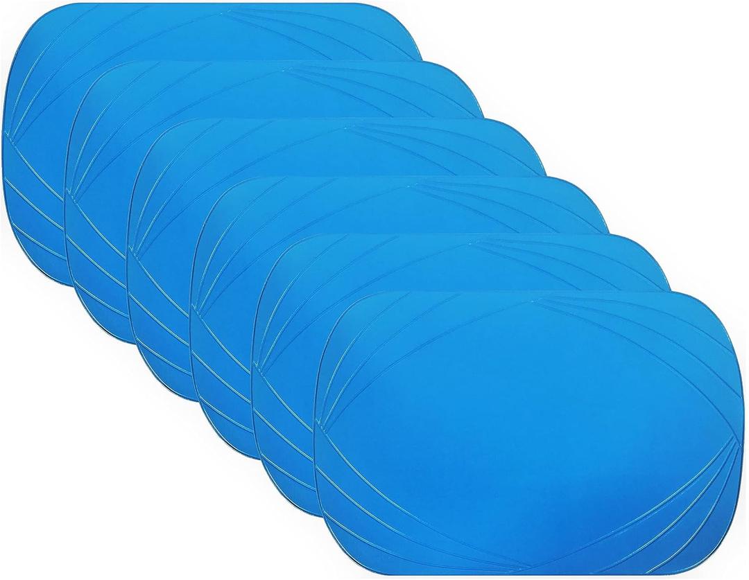 Deluxe Vinyl Placemat Set of 6 Decoration Colors Non-Slip Wipeable 12 by 18 inch (Blue)