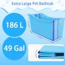 FHTONGE 49Gal/186L Collapsible Extra Large Dog Bathtub with Drainage, Thicken Portable Shower Bucket for Big Dog Indoor/Outdoor Bathing Camping, Freestanding Surround Pet Large Soaking Barrel Bule