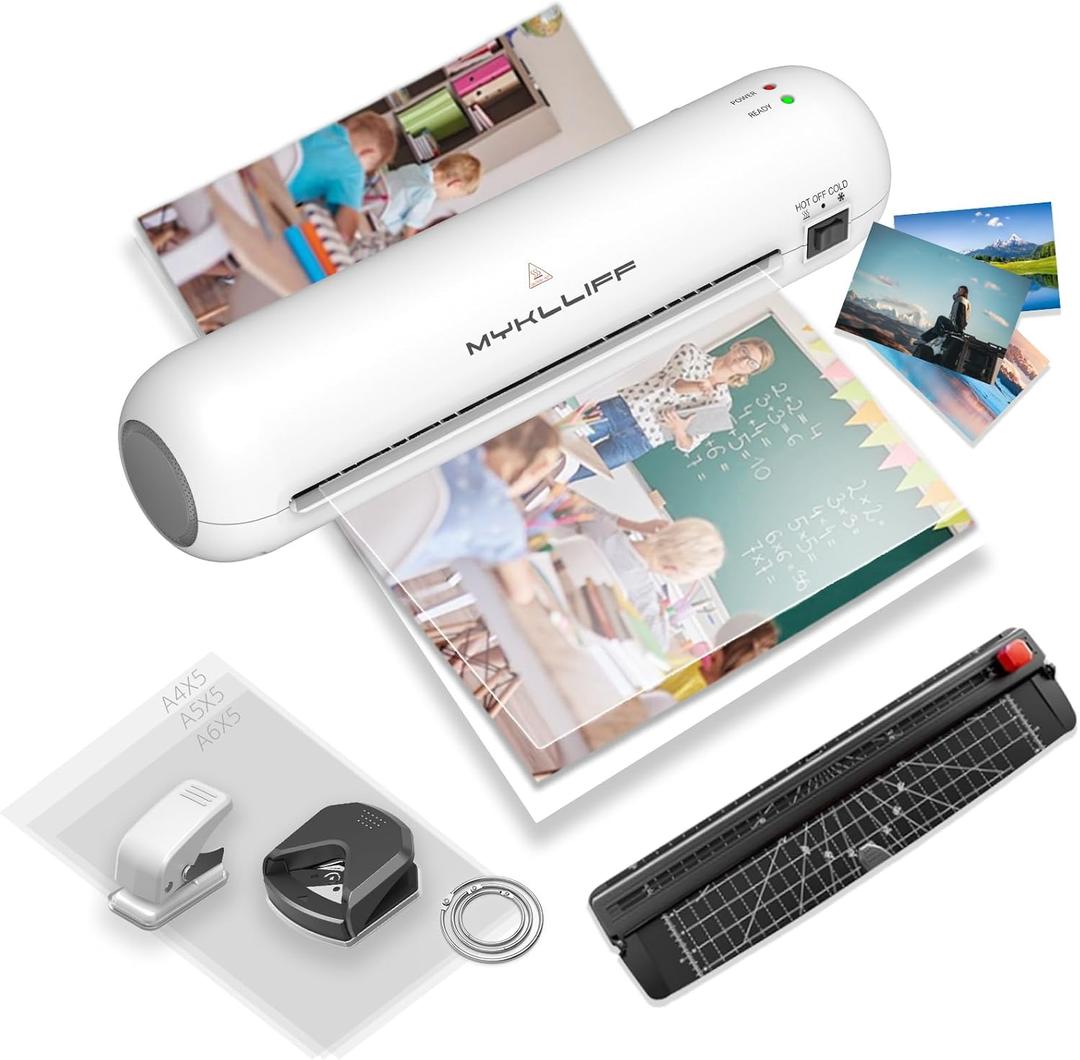 Laminator Machine 9-Inch Portable Thermal Laminater with Hot & Cold Modes, A4 Small Laminating Machine with ABS Jam-Release, 3-Min Warm-Up, 6-in-1 Photo Laminator Kit for Home and Class, White