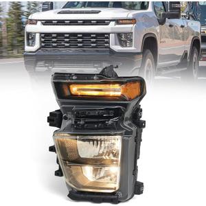 Halogen Headlight Assembly Pair Compatible with Chevy Silverado 2500HD 3500HD 2020 2021 2022 2023 Factory Replacement Head Light Lamp Left Driver Side