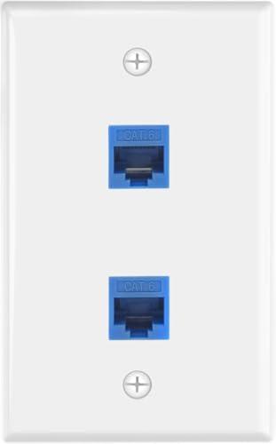 VCE Ethernet Wall Plate 2-Port (UL Listed), Cat6 Female to Female Wall Jack, RJ45 Keystone Inline Coupler Wall Outlet, Blue
