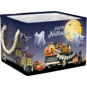 Halloween Ghost Basket Pumpkin Boo Spooky Basket with Handles Foldable Purple Halloween Gifts Storage Bins for Party Home Bedroom Decor (Purple, 15x10x10 Inch)