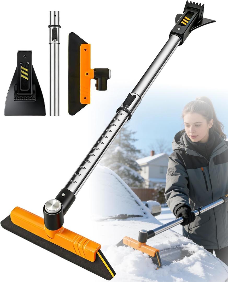 Snow Broom for Car - Upgraded 35" Extendable Snow Remover, Heavy Duty Snow Scraper & Ice Scraper with Foam Grip - Pivoting Head Snow Brush for Trucks, SUVs, Windshield