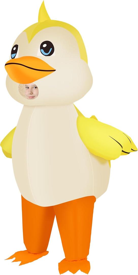 M MH ZONE Inflatable Duck Costume for Adults & Kids - Funny Yellow Blow Up Cosplay Suit for Halloween Party