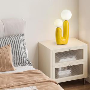 Yellow Cactus Shape Table Lamp Creative Resin 2 Lights Nightstand Lamp 3 Colors Creamy Globe Glass Dimmable Light Fixture for Bedroom Living Room Kids Room Office Cafe