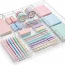 Briwooody 1 Pcs Acrylic Desk Drawer Organizer 9'' up to 17'' x 15'' x 2.1'' Expandable Drawer Organizer Trays with 9 Adjustable Compartments Clear Desk Accessories for Makeup Office Bathroom (Classic)