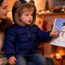 ADUKIDE Little Boys Puffer Jacket Size 12-24 Months Toddler Navy Blue Fleece Coat with Bear Ear Cozy Winter Clothes for Baby 1-2T