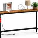FAMIDGE 36'' Console Table with Outlet, Sofa Table, Behind Couch Table, Narrow One-piece Tabletop for Entryway Hallway, Living Room, Brown