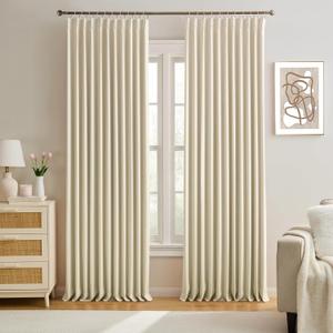 KEQIAOSUOCAI Cream Beige Curtains 72 inch Wide x 108 inch Long 2 Panels - Thermal Room Divider Curtains for Bedroom/Living Room/Patio, Wide Width Pinch Pleated Ceiling Track Curtain Panel with Hooks