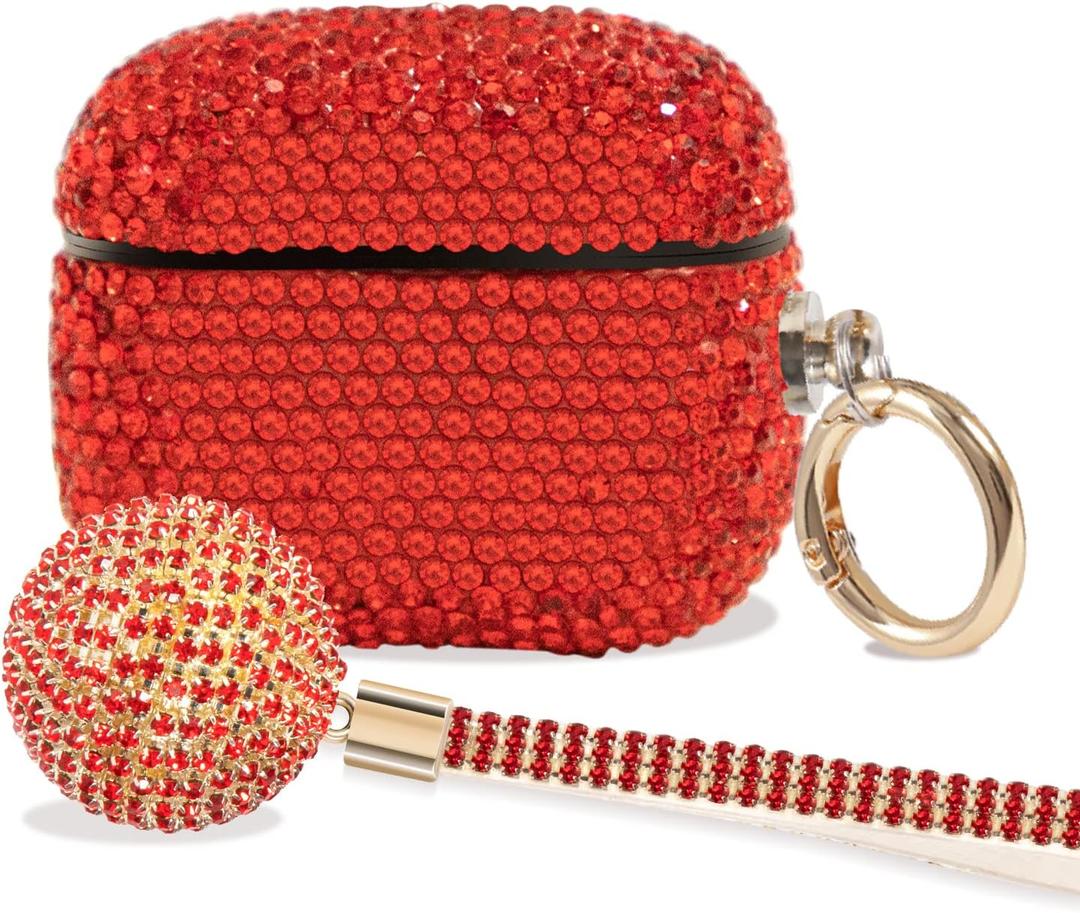 Luxurious Diamond AirPods 3rd Generation case,Protective Bling Rhinestone AirPod 3 Charging Case Cover, Bling Airpod Gen 3 Case Gift for Women (Red)